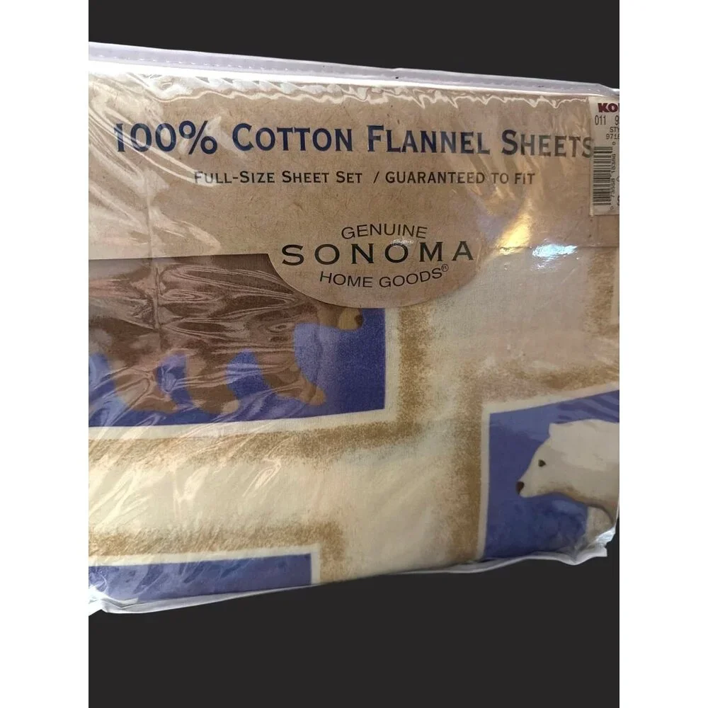 Sonoma‎ Home Goods 100% Cotton Flannel Sheets Full-Size Set Rustic Bear  NEW